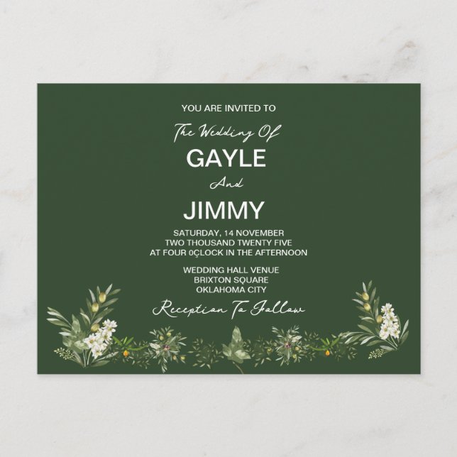 Modern Olive Green Photo Wedding Invitation (Front)