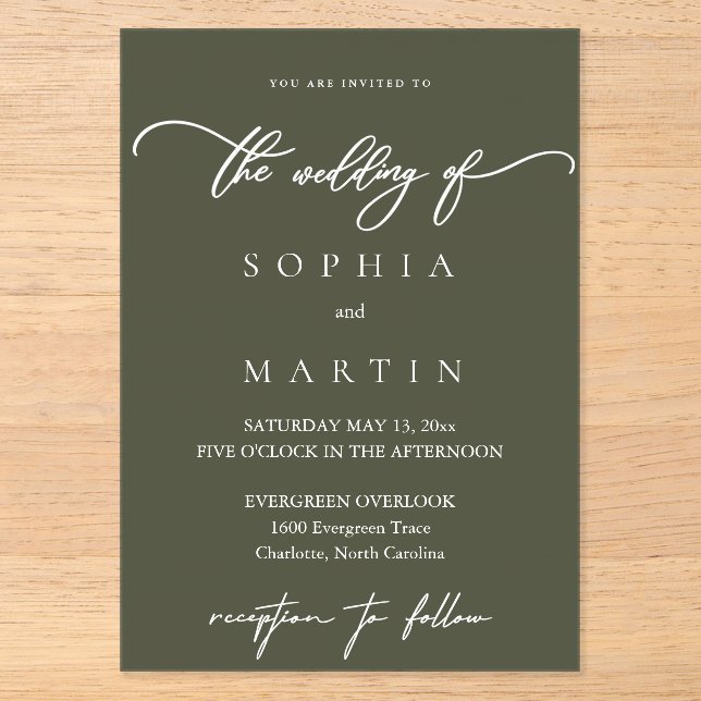 Modern Olive Green Photo Wedding Invitation (Front)