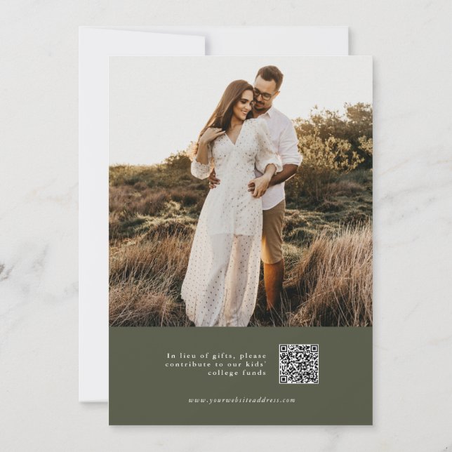 Modern Olive Green Photo Wedding Invitation (Back)