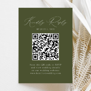 Modern Olive Green QR Code RSVP Enclosure Card