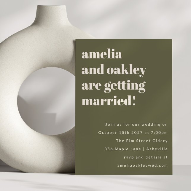 Modern Olive Green Retro Simple Wedding Website Invitation (Creator Uploaded)