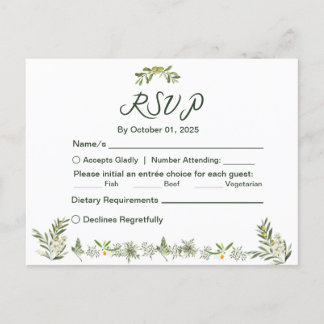 Modern Olive Green RSVP Invitation Postcard