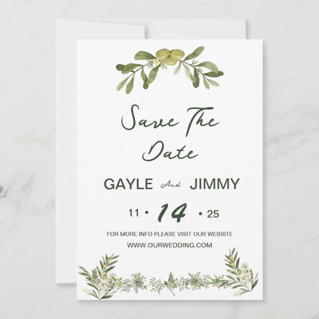 Modern Olive Green Save The Date Invitation (Front)