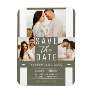 Modern Olive Green Save the Date Wedding Photo Magnet