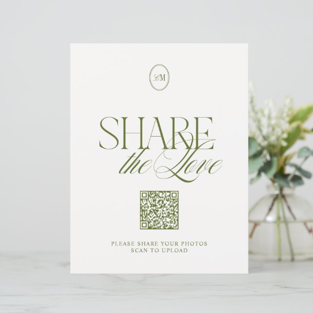 Modern Olive Green Share the Love QR Code Sign (Standing Front)