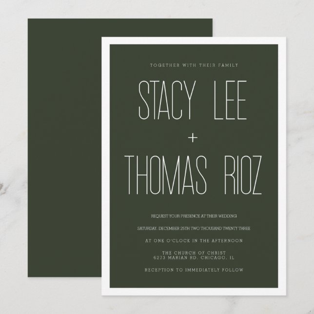 Modern Olive Green Typography Wedding  Invitation (Front/Back)