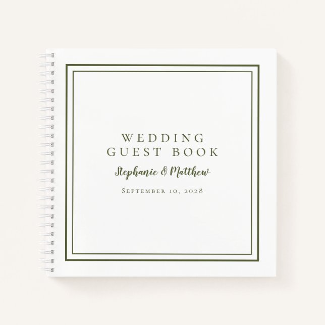 Modern Olive Green Wedding Budget Chic Guest Book (Front)