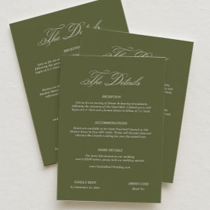 Modern Olive Green Wedding Details  Enclosure Card