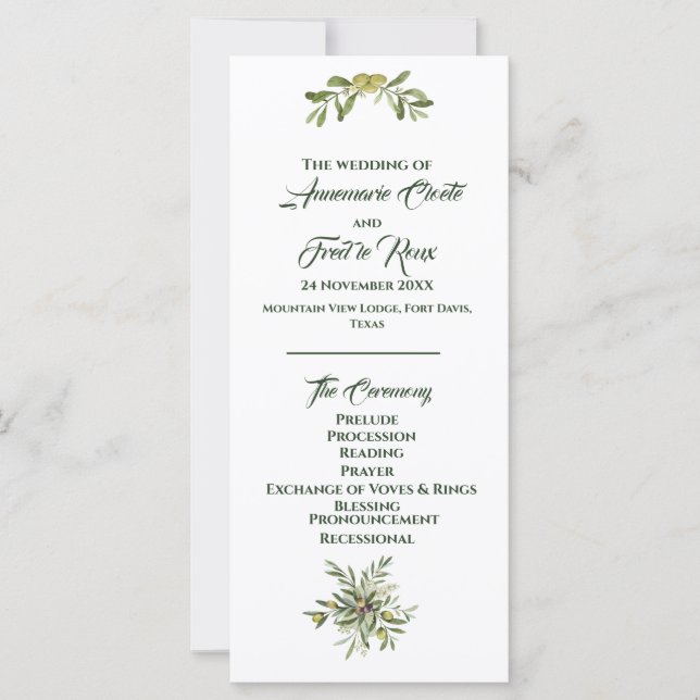 Modern Olive Green Wedding Program  (Front)