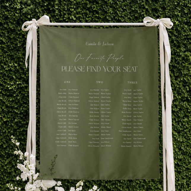 Modern Olive Green Wedding Seating Chart Fabric Tapestry (Creator Uploaded)