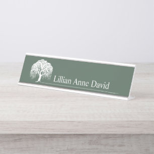 Modern Olive Green Willow Tree Logo Personalised Desk Name Plate