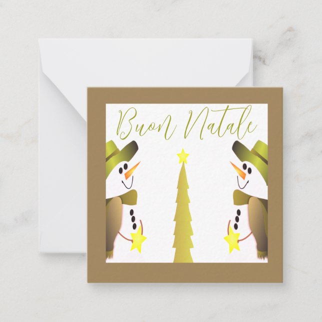 Modern Olive Green With Snowman Card (Front)