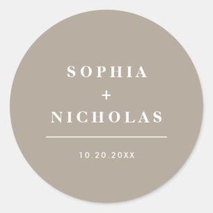 Modern Olive Grey Minimal Elegant Wedding Classic Round Sticker