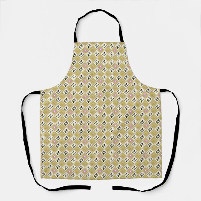 Modern Olive & Magenta Geometric Tribal Pattern Apron (Front)