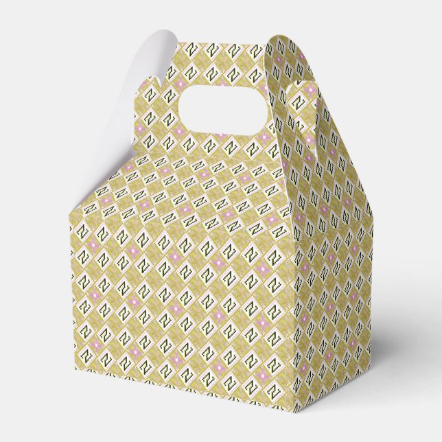 Modern Olive & Magenta Geometric Tribal Pattern Favour Box (Front Side)