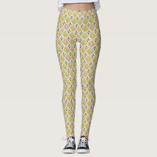 Modern Olive & Magenta Geometric Tribal Pattern Leggings