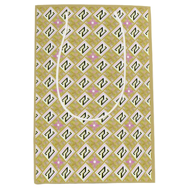 Modern Olive & Magenta Geometric Tribal Pattern Medium Gift Bag (Front)