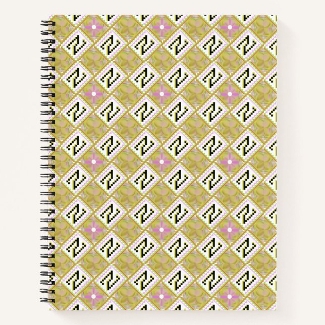 Modern Olive & Magenta Geometric Tribal Pattern Notebook (Front)