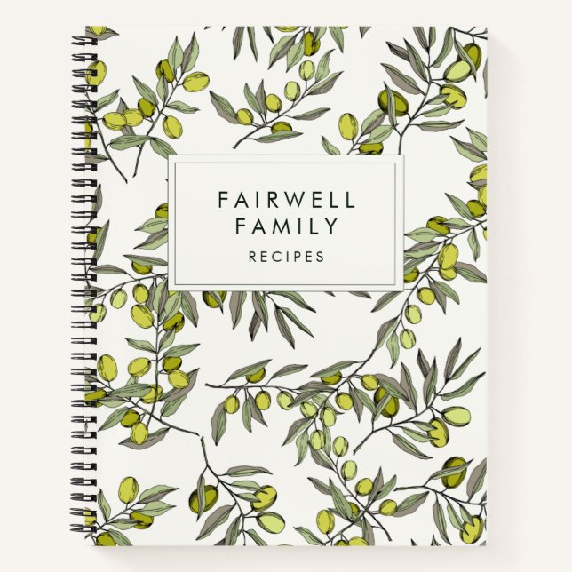 Modern olive pattern Family Recipes cooking Notebook (Front)