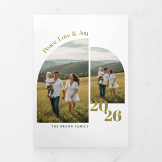 Modern Olive Photo Collage Family Merry Christmas Tri-Fold Announcement