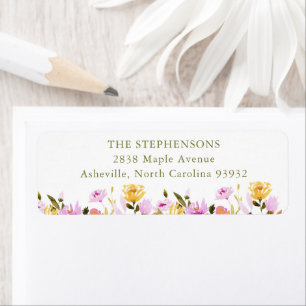 Modern Olive Pink Watercolor Floral Return Address