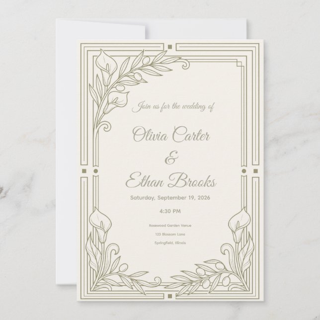 Modern Olive saga green Neutral Wedding Invitation (Front)