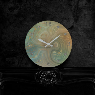 Modern Olive Strata   Earthy Green and Gold Agate Round Clock