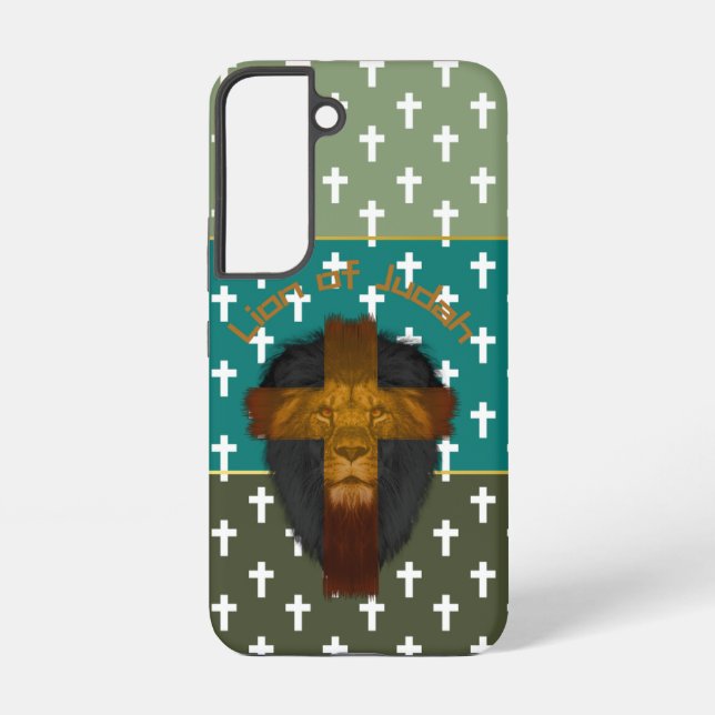 Modern Olive Turquoise Green Cross Lion of Judah Samsung Galaxy S22 Case (Back)