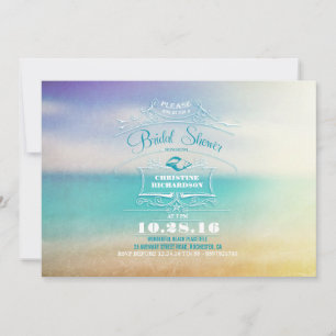 Modern ombre blue vanilla beach bridal shower invitation