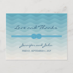 Modern Ombre blue Waves and Knot Wedding Thank You Postcard