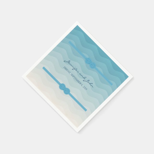Modern Ombre blue Waves Wedding Napkin (Corner)