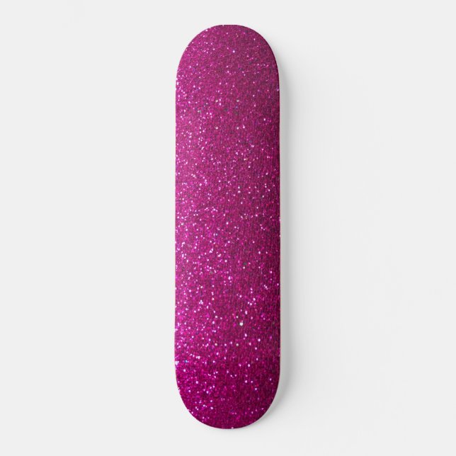 Modern Ombre Hot Pink Black Glitter Simple Urban Skateboard (Front)