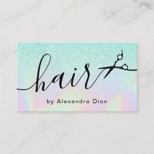 Modern ombre mint holographic hairstylist business card