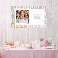 Modern Ombre Pastel Photo Birthday Party Banner