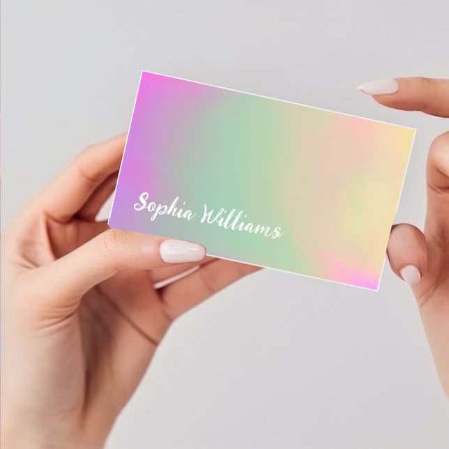 Modern Ombre Pink Green Yellow Handwritten Script  Business Card (Creator Uploaded)