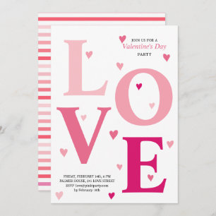 Modern ombre pink LOVE hearts Valentines Day party Invitation
