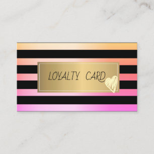 Modern Ombre Stripes,Frame, Gold Hearts Loyalty Card