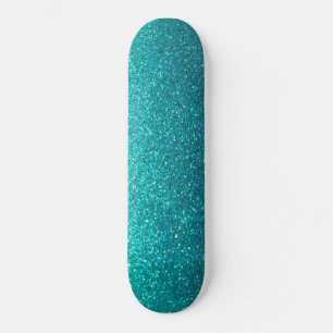 Modern Ombre Turquoise Black Glitter Simple Urban Skateboard