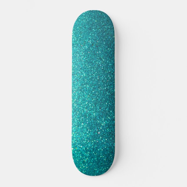 Modern Ombre Turquoise Black Glitter Simple Urban Skateboard (Front)