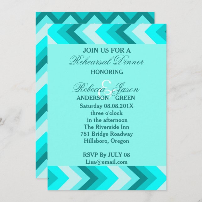 modern ombre turquoise chevron rehearsal dinner invitation (Front/Back)