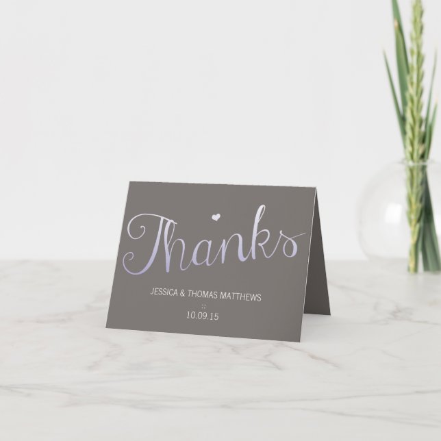 Modern Ombré Typography Love Purple & Gray Wedding Thank You Card (Front)