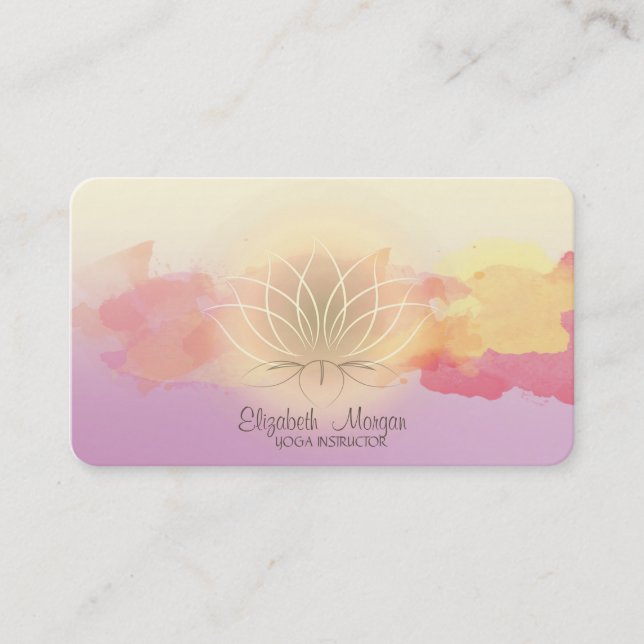 Modern Ombre,Watercolor Brush Stroke Lotus Business Card (Front)