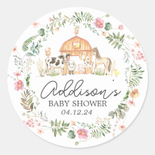 Modern on the Farm Baby Shower Invitation Classic  Classic Round Sticker