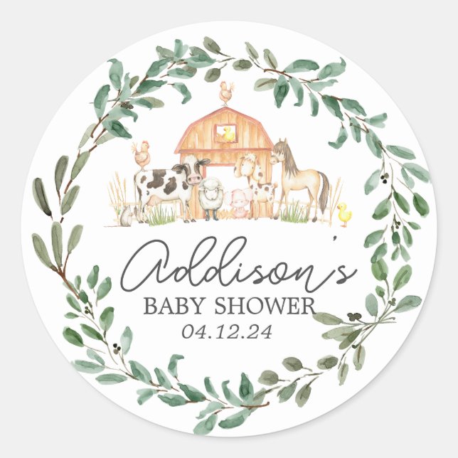 Modern on the Farm Baby Shower Invitation Classic  Classic Round Sticker (Front)