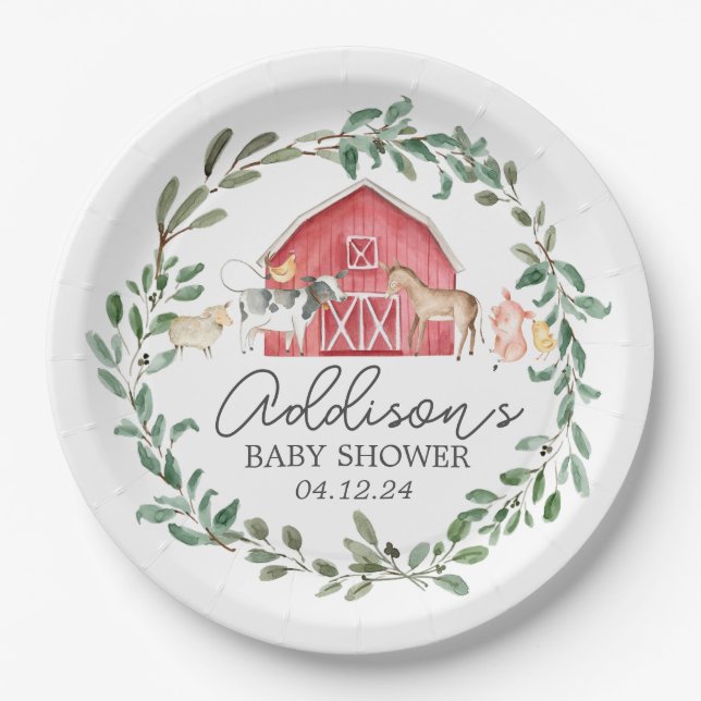 Modern on the Farm paper plate, greenery farm plat Paper Plate (Front)