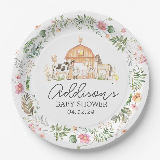 Modern on the Farm paper plate, greenery farm plat Plate (Front)