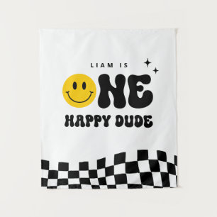 Modern ONE Happy Dude Birthday Party Tapestry