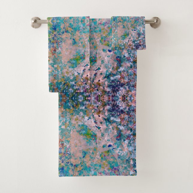 Modern One Of A Kind Abstract With Sangria Colours Bath Towel Set (Insitu)