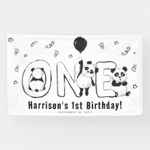 Modern ONE Panda 1st Birthday Party Banner