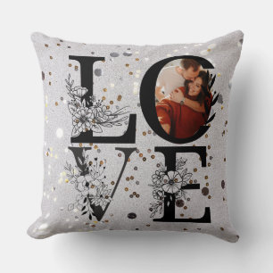 Modern ONE Photo floral silver glitter valentine Cushion